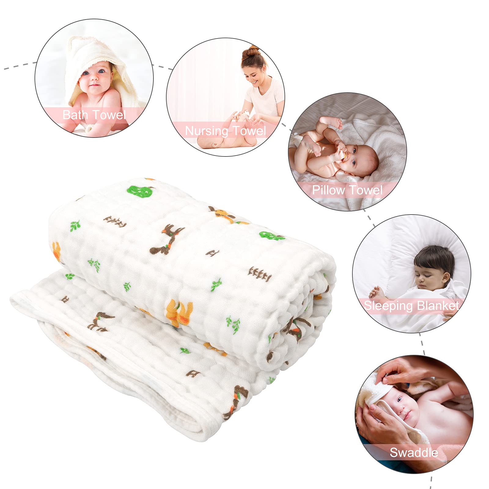 babygoal Baby Bath Towel 2 Pack, 100% Muslin Cotton Hooded Towel for Newborn,Toddler,Infant, Absorbent & Hypoallergenic Baby Gift for Boys Girls 35x35 T0405