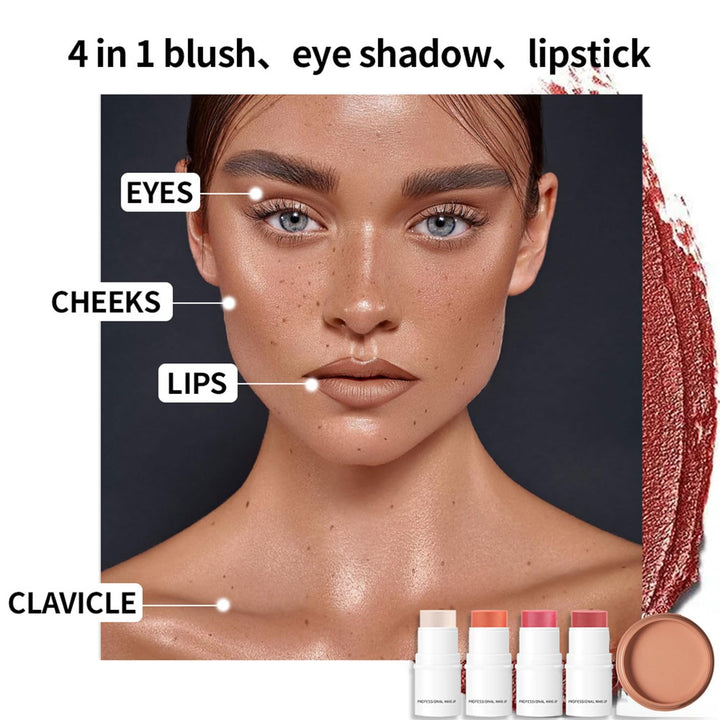 Blush Multi Stick, Lightweight & Blendable, Non-greasy & Waterproof, For Eyes, Lips & Cheeks, Highlight Contouring blush, Perfectly Blended, Contour Stick (SET 3, 2 in 1)