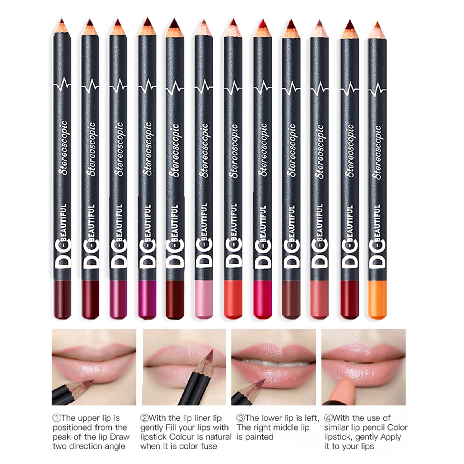 DC-BEAUTIFUL Profiling and Beauty Waterproof Non-Marking Matte Velvet Lip Liner Pencil Lipstick - Set of 12 Colours