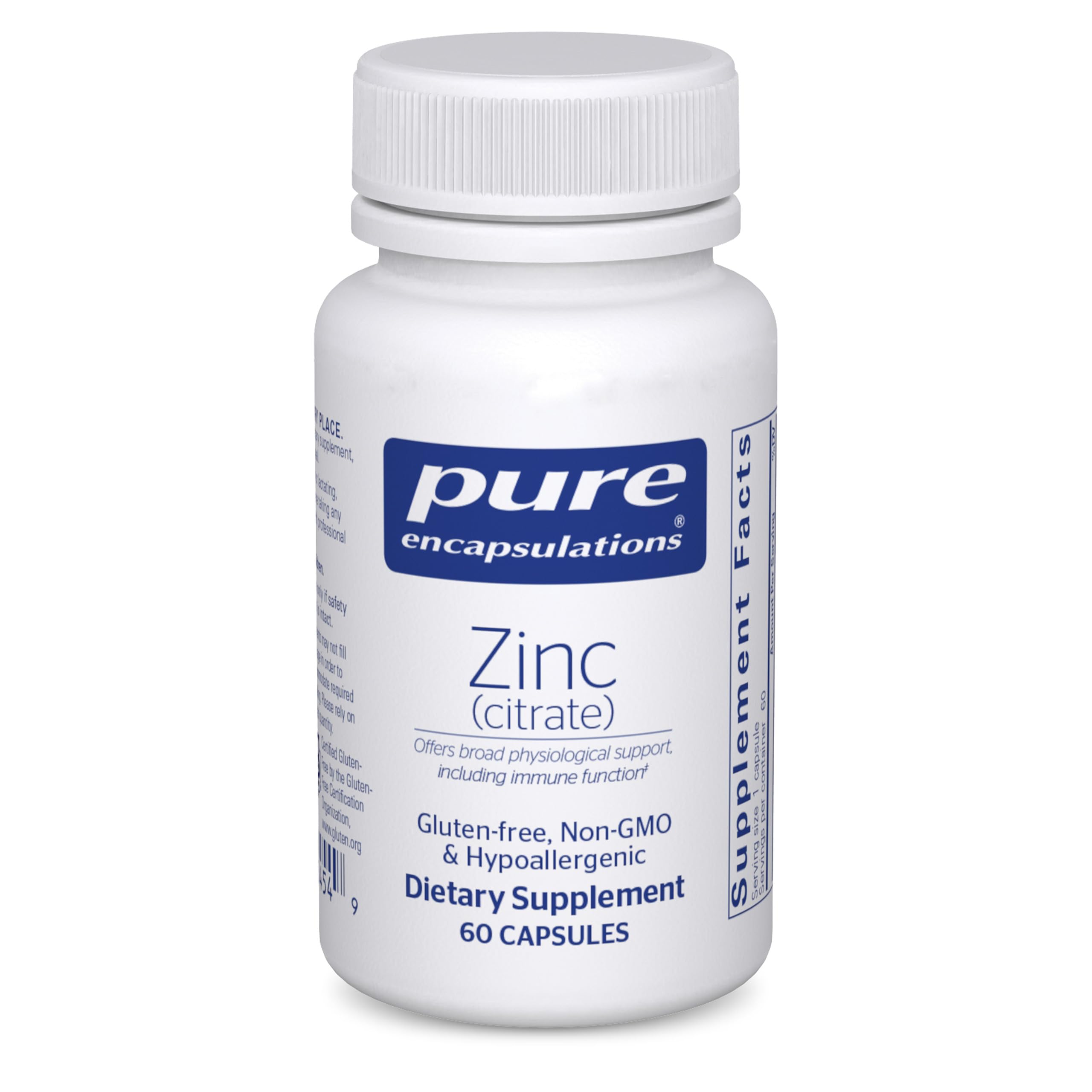 Pure Encapsulations Zinc (Citrate) - for Immune System, Tissue Development & Metabolism* - Mineral Supplement with Enzymes - Highly Absorbable Zinc - Vegan & Non-GMO - 60 Capsules