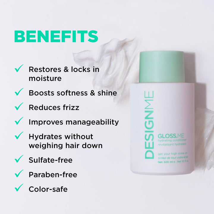 Design.Me GLOSS.ME Hydrating Conditioner | Moisturizing Conditioner with Hemp & Argan Oil for Dry, Damaged Hair | Adds Softness, Shine & Smooths Frizz | Conditioner for All Hair Types, Color Safe