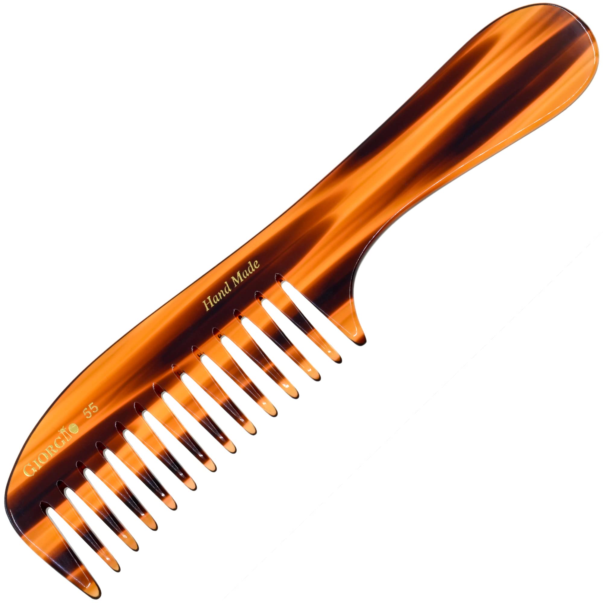 Giorgio G55 8 Hand Made Tortoise Detangling Comb - Wide Teeth. Hand-Made of quality Durable Cellulose.