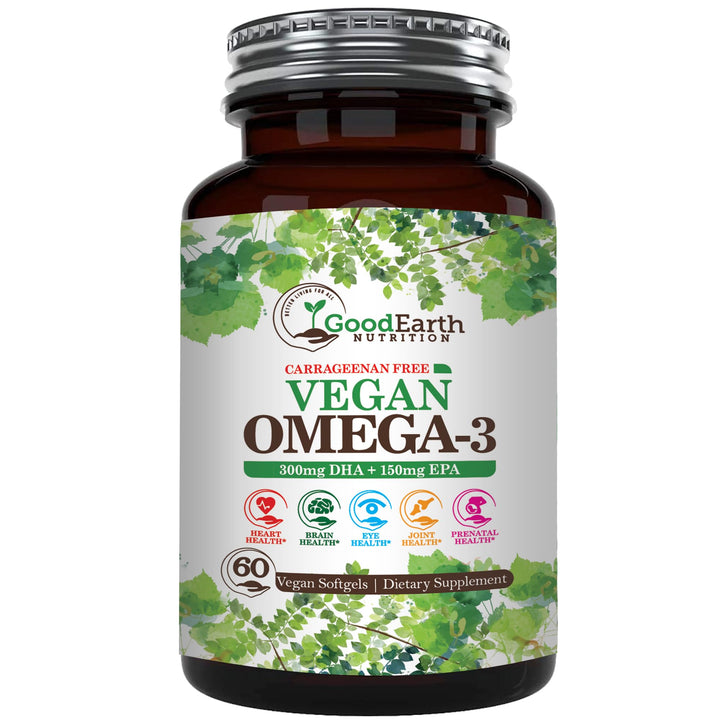 Vegan Omega 3 - Carrageenan Free Plant Based Algal DHA/EPA- 60 Veggie Softgels - Supports Brain, Heart, Joints & Prenatal Health - Essential Fatty Acids Supplements