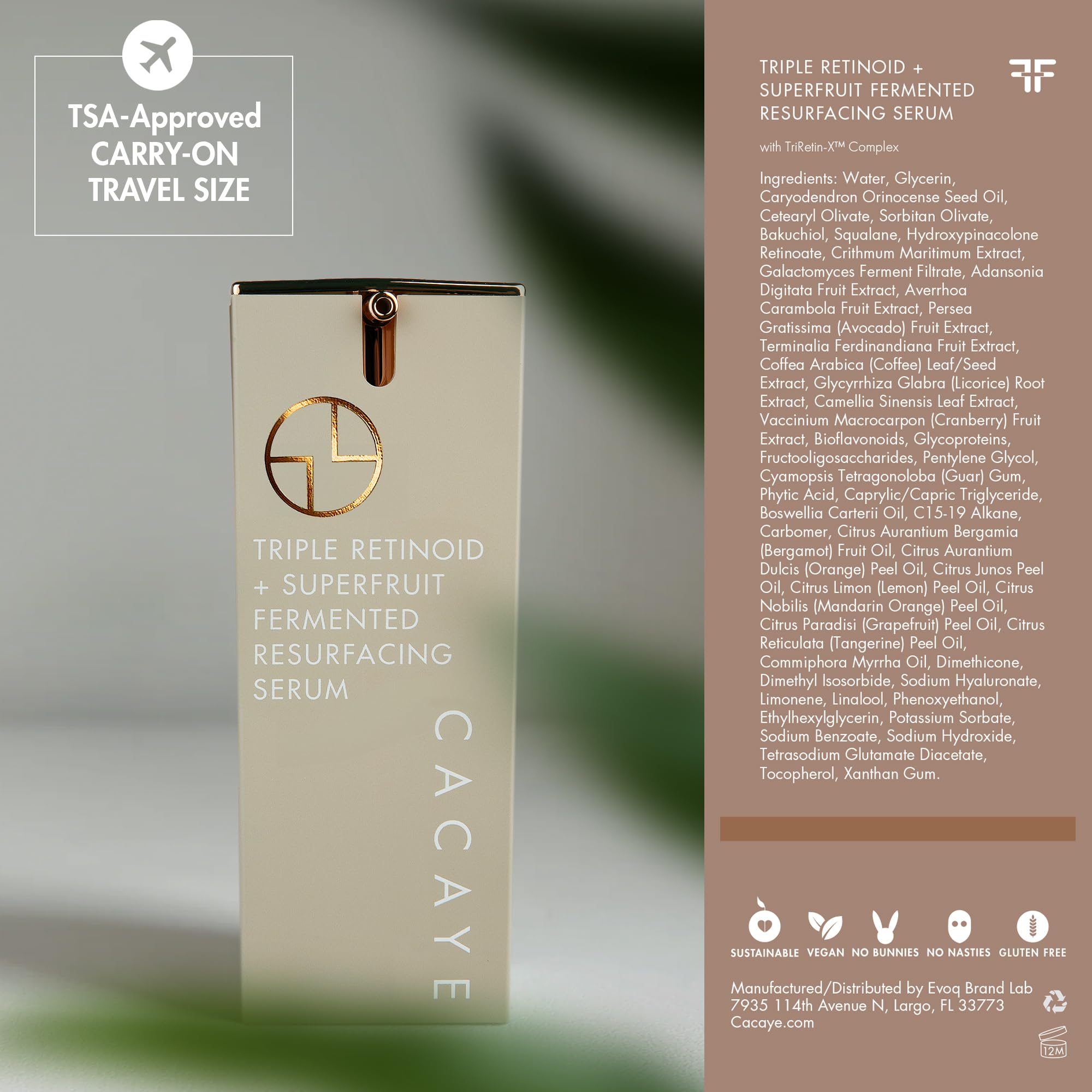 CACAYE Triple Retinoid Superfruit Resurfacing Face Serum, 0.5 oz, Travel Size, Natural Retinol Alternative Reduces Fine Lines, Puffiness, Wrinkles Without Irritation - Mini Facial Cream