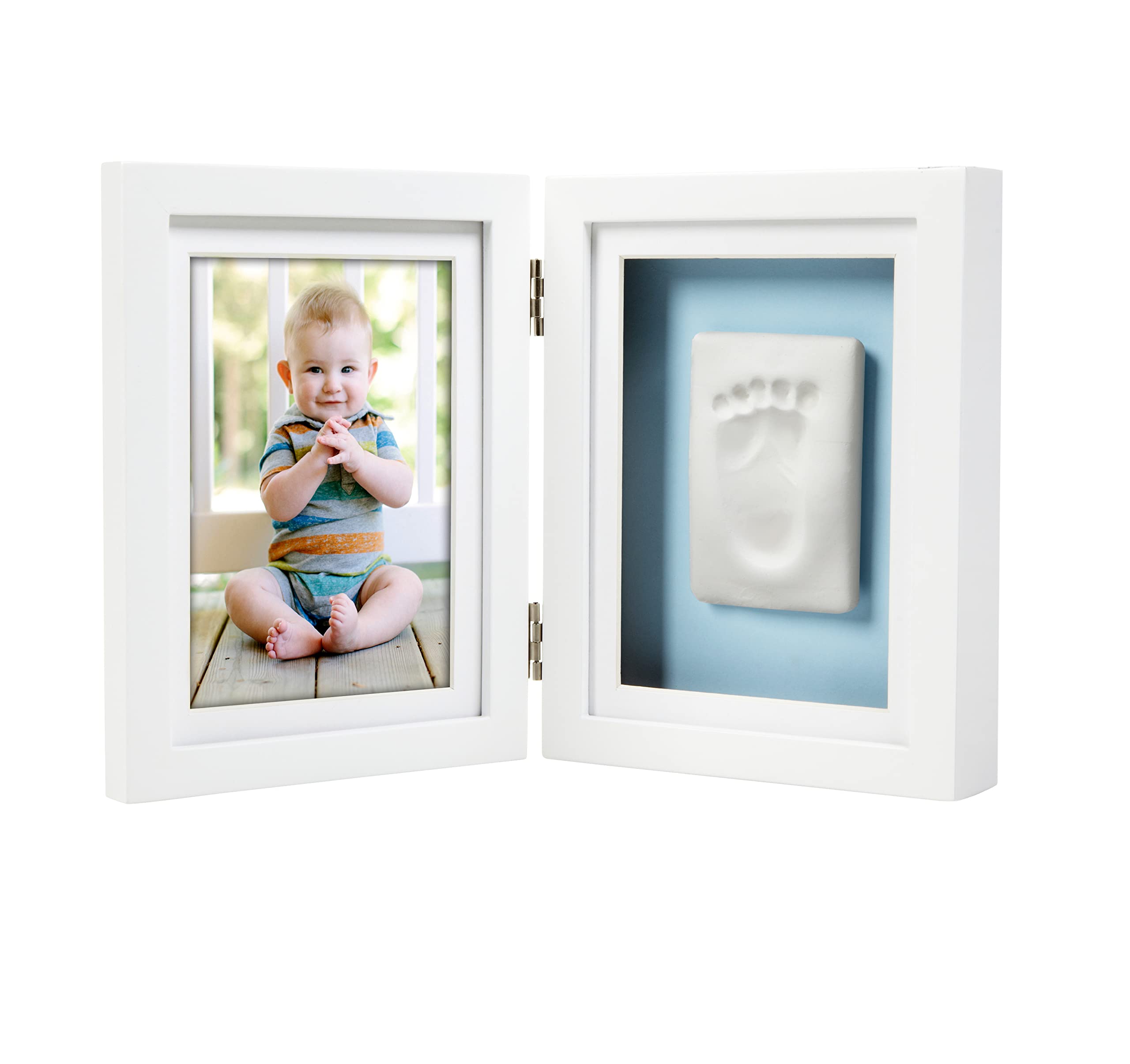 Pearhead Babyprints Deluxe Wall Frame, Reversible Pink & Blue Newborn Handprint and Footprint Photo Frame Kit, Clay Baby Prints Impression Kit, Gender-Neutral Baby Keepsake, Baby Nursery Décor, White