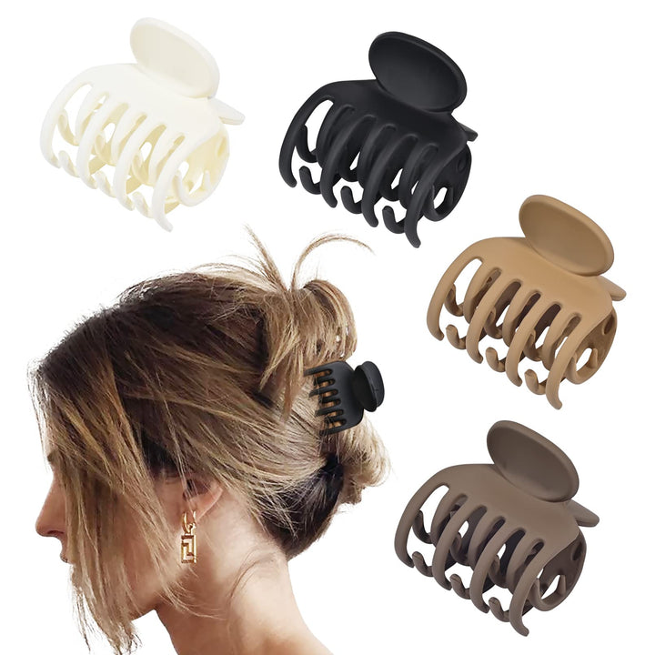 DEEKA Double Row Teeth Hair Clips Small Claw Clips for Thin Hair 4 Pack 1.6 Medium Matte Non-slip Short Hair Accessories for Women and Girls