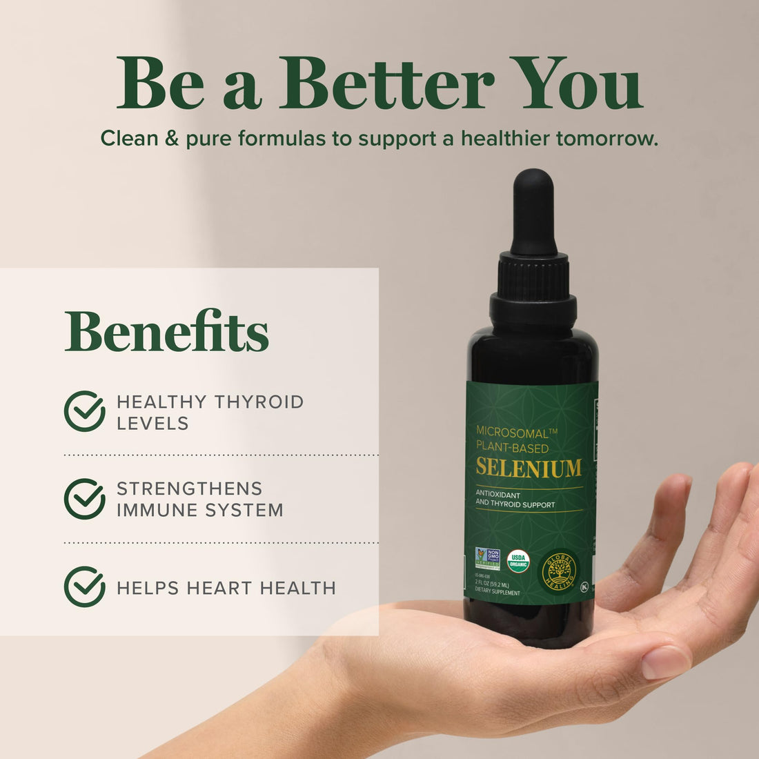 Global Healing Center - Selenium 200mcg, Selenium Supplement Drops with Organic Ingredients, Antioxidants for Thyroid and Immune Support, Non-GMO & Gluten-Free, for Men & Women - 2 Fl Oz