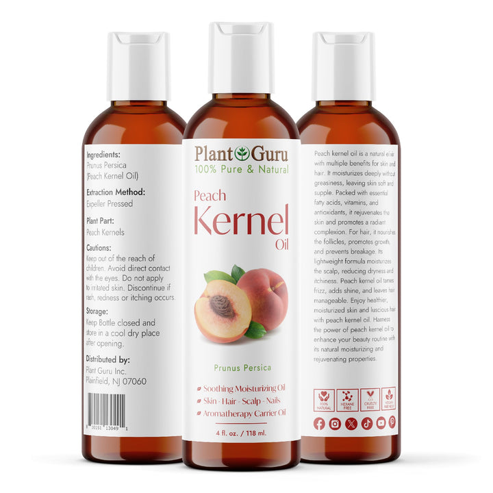 Peach Kernel Oil 4 oz. - 100% Pure and Natural Carrier Oil - Refined, Cooking, Skin, Hair, Body & Face Moisturizing