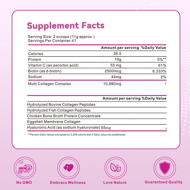 Mclovefy Multi Collagen Peptides Powder, 16 Oz - Protein Supplement, Type I, II, III, V, X with Hyaluronic Acid, Vitamin C and Biotin, Unflavored, Easily Mixes in Drinks(Packaging May Vary)