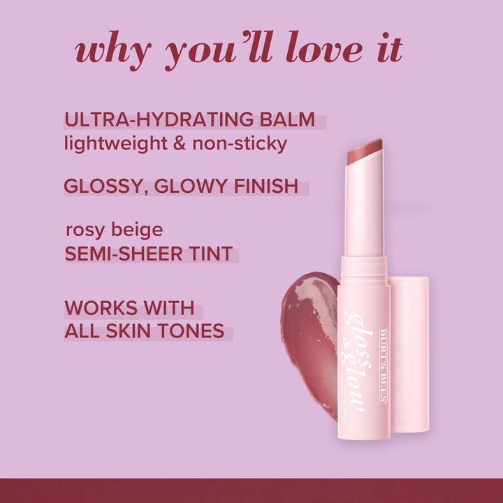Burts Bees Gloss and Glow Glossy Balm, 100% Natural Origin, Chai Time, 1 Tube, Pack of 2