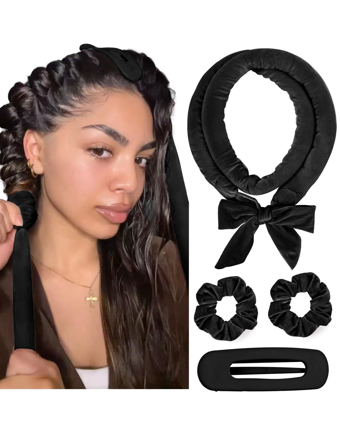 Yanibest Heatless Curls Overnight, Soft Heatless Hair Curler to Sleep in, No Heat Ribbon Wrap, Heatless Curling Set for Long Short Hair with Hair Scrunchies and Clip