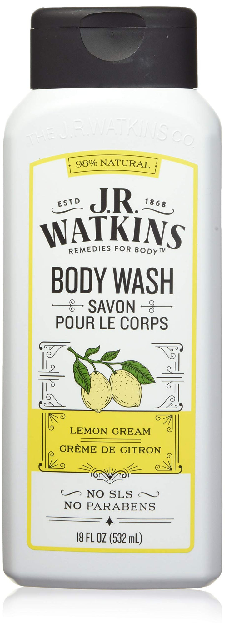 J.R.Watkins Daily Moisturizing Lemon Cream Body Wash, 18Oz. Per Bottle