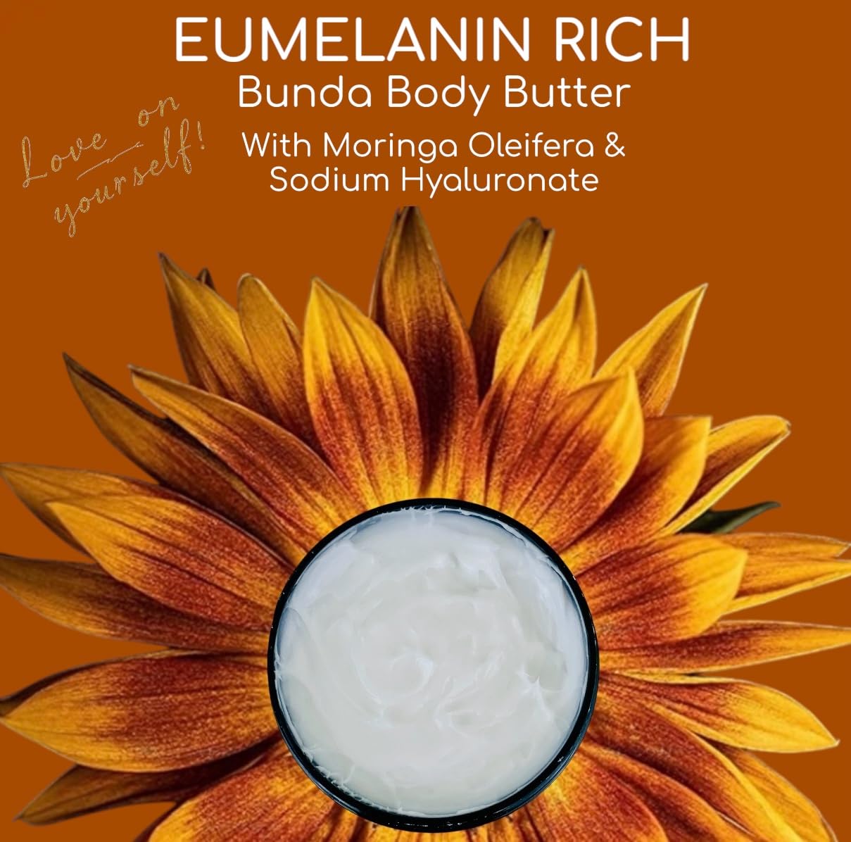 EUMELANIN RICH Bunda Body Butter Whipped Shea & Cocoa Butter Infused With Moringa Oleifera & Sodium Hyaluronate-Intense Hydration for Dry Crepey Skin 10.6oz