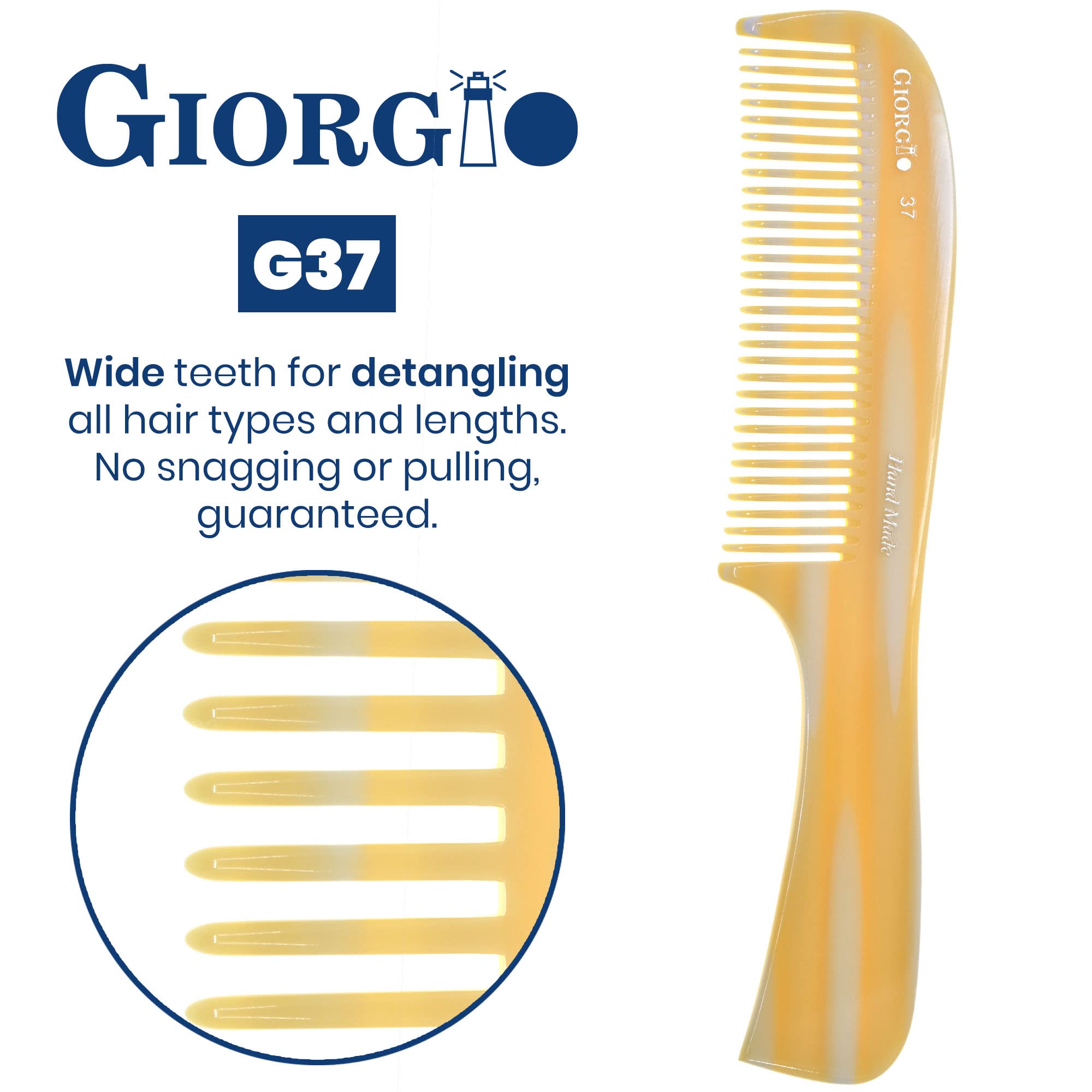 Giorgio G37 7 3/4 Hand Made Imitation Horn Comb - Course Hair. Hand-Made of quality Durable Cellulose.