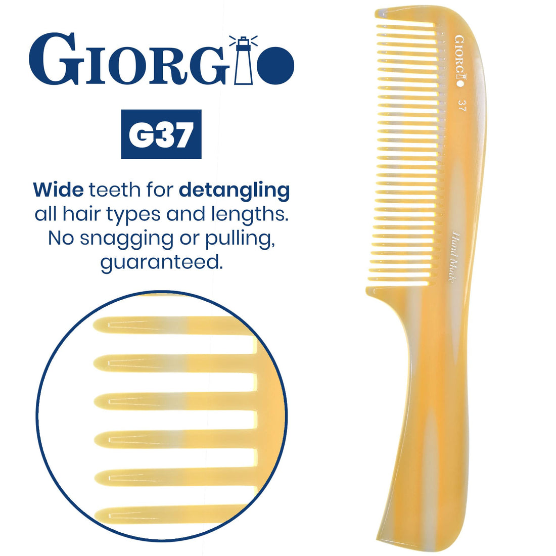 Giorgio G37 7 3/4 Hand Made Imitation Horn Comb - Course Hair. Hand-Made of quality Durable Cellulose.