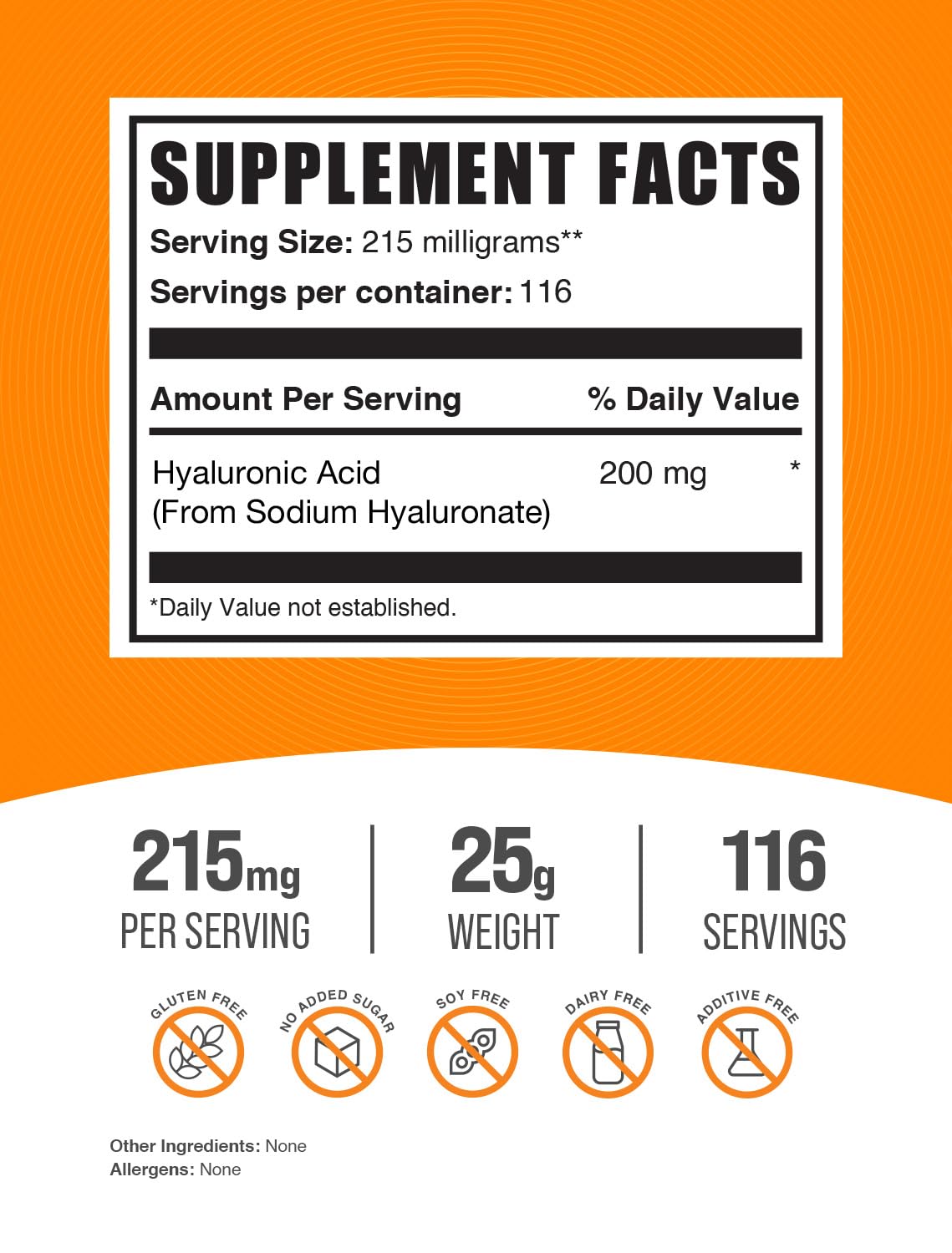 BulkSupplements.com Hyaluronic Acid Powder - Hyaluronic Acid Supplements, Hyaluronic Acid 215mg - Hyaluronic Acid Food Grade, Gluten Free - 215mg per Serving, 25g (0.88 oz) (Pack of 1)