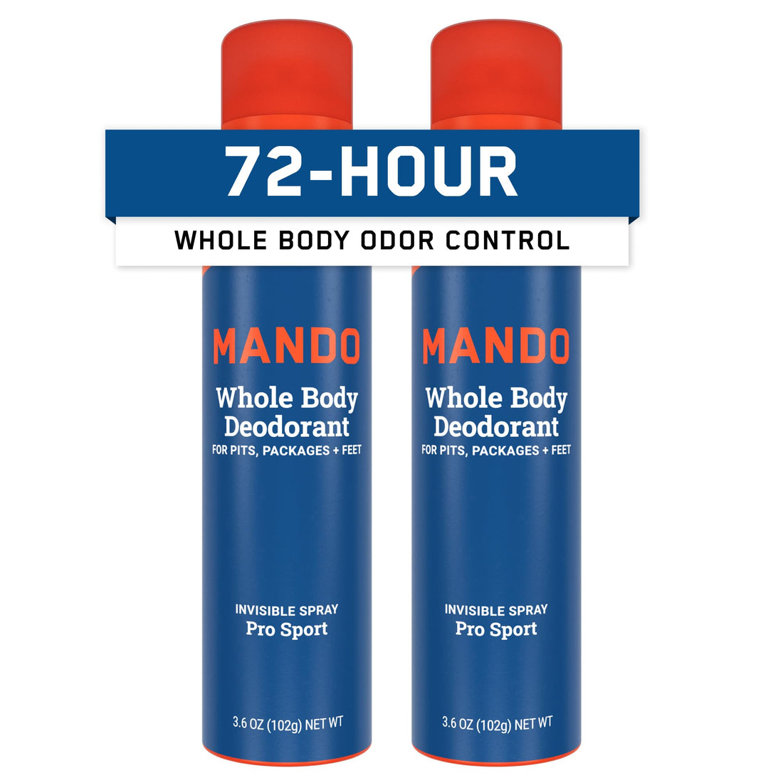 Mando Whole Body Deodorant For Men - Invisible Spray Deodorant - 72 Hour Odor Control - Low Irritation Formula - Aluminum Free, Benzene Free - 3.6 ounce Cans (Pack of 2) - Pro Sport