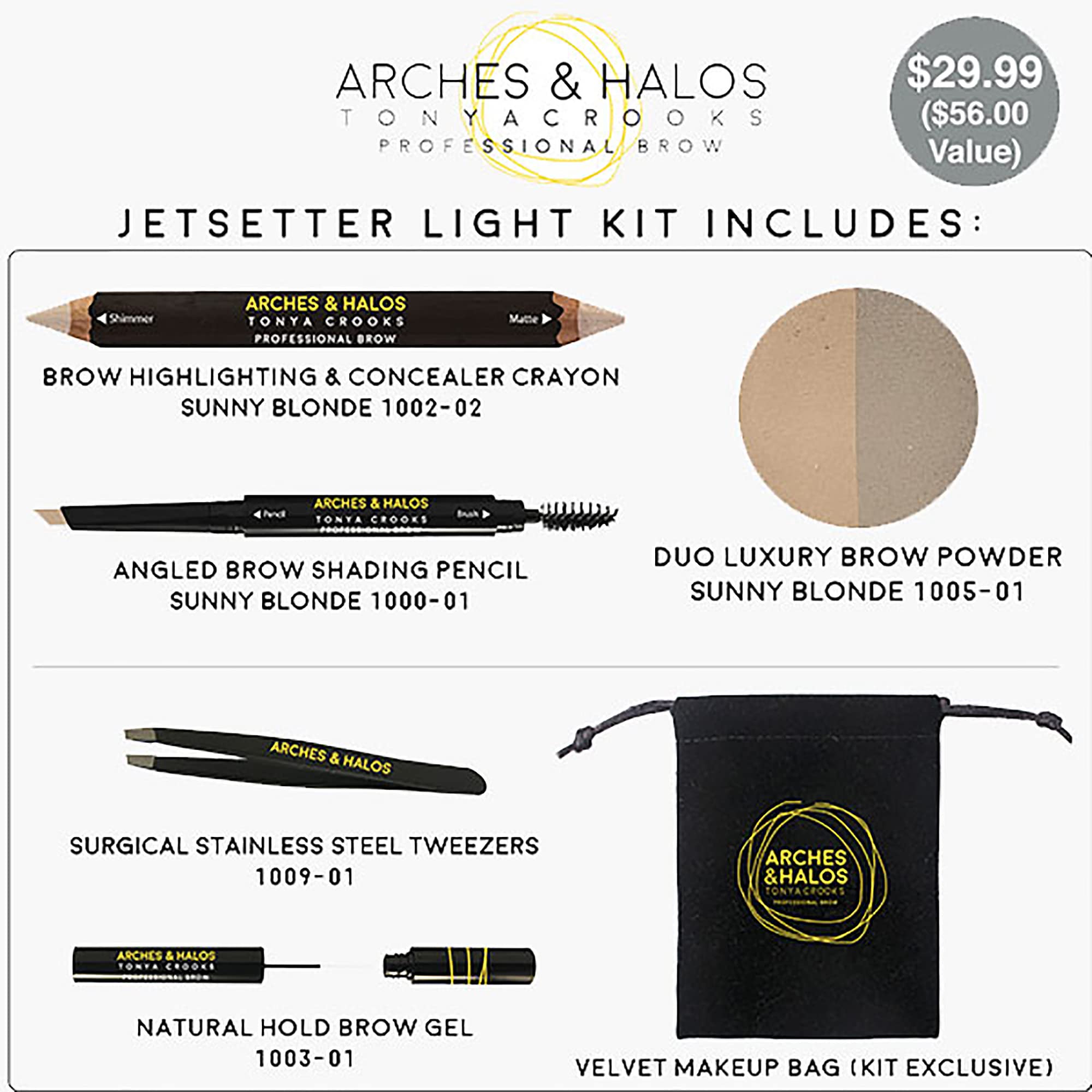 Arches & Halos - Jetsetter Brow Kit - Eyebrow Styling Makeup Kit, Pencil, Gel, Shading, Precise Brow Shaper - Hypoallergenic, Vegan - 6 Pc Kit, Light