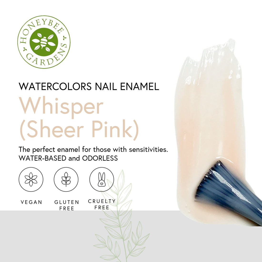 Honeybee Gardens Water-Based Nail Enamel, Whisper, Very Sheer Translucent Pink, Eco-Friendly, Odorless & Vibrant Polish, 0.5 fl oz