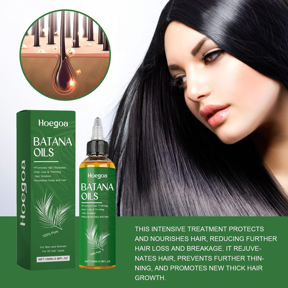 Hoegoa Batana Oil for Hair Growth - 100% Pure & Natural for Thicker, Stronger Hair Nourishes Protects Hair with Palm oil - 3.38 FL OZ (2PCS)