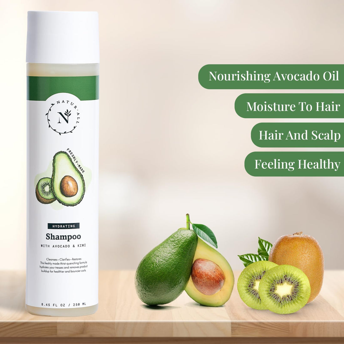 NaturAll Cleansing Sulfate-Free Avocado Shampoo | All Natural, Silicone-Free, Paraben-Free, Cruelty-Free | For Dry, Curly, Coily, or Frizzy Hair | 8 oz