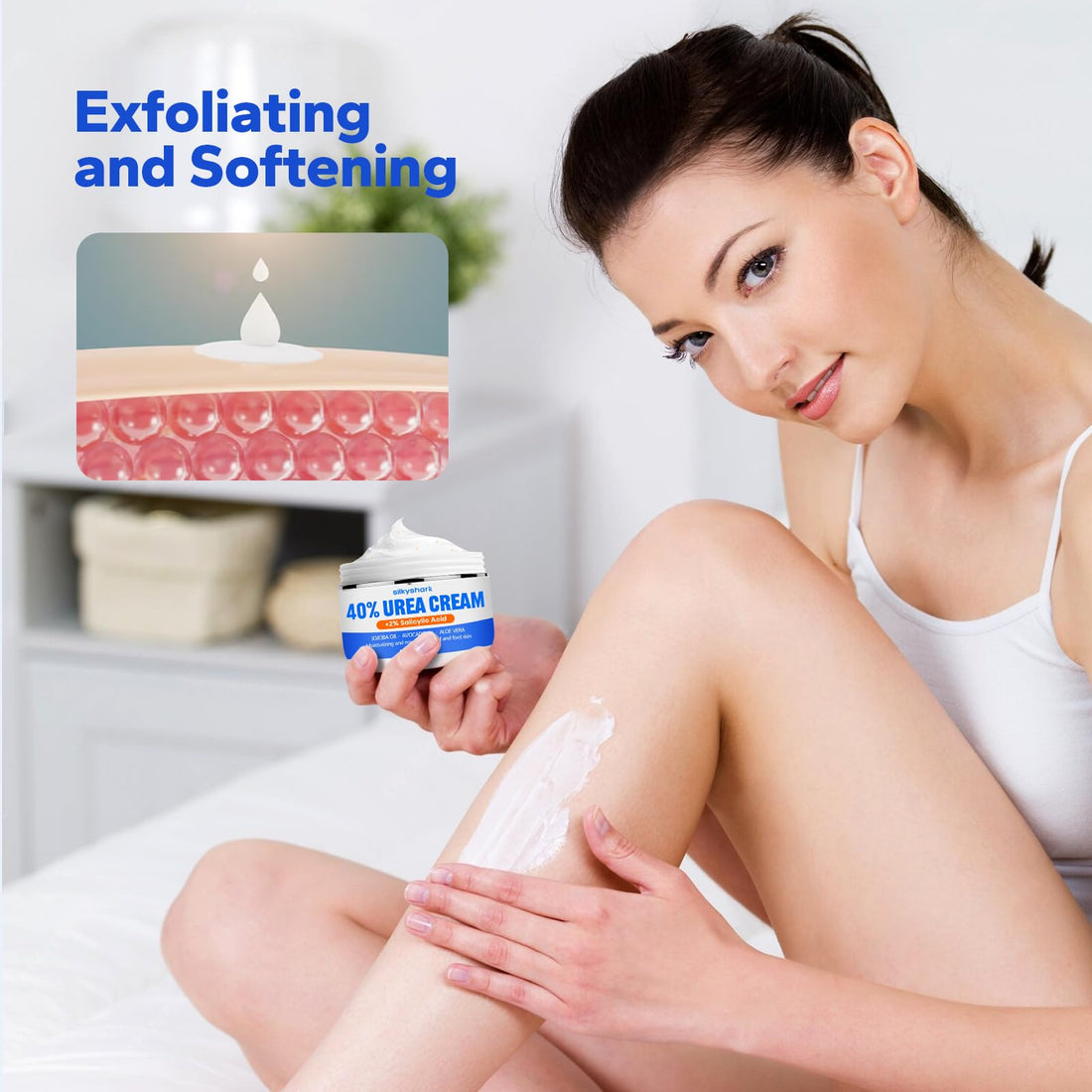 SilkyShark Urea Cream 40% + Salicylic Acid 2%, Urea Foot Cream with Jojoba Oil, Avocado Oil, and Aloe Vera for Foot Dry Cracked Heels, Knees, Elbows, Hands Repair Treatment, Deep Moisturizes Skin
