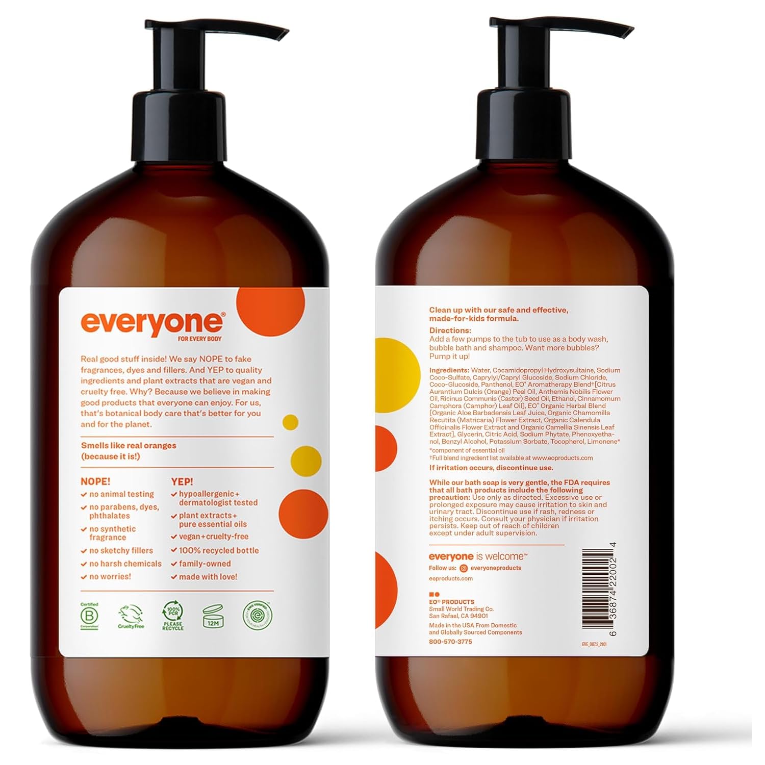 Everyone 3-in-1 Kids Soap, Body Wash, Bubble Bath, Shampoo, 32 Ounce (Pack of 1), Orange Squeeze, Coconut Cleanser with Plant Extracts and Pure Essential Oils