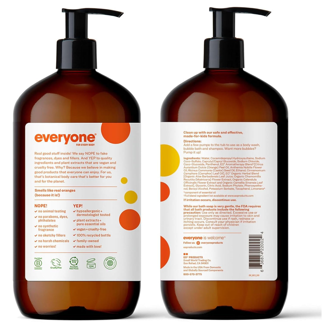 Everyone 3-in-1 Kids Soap, Body Wash, Bubble Bath, Shampoo, 32 Ounce (Pack of 1), Orange Squeeze, Coconut Cleanser with Plant Extracts and Pure Essential Oils