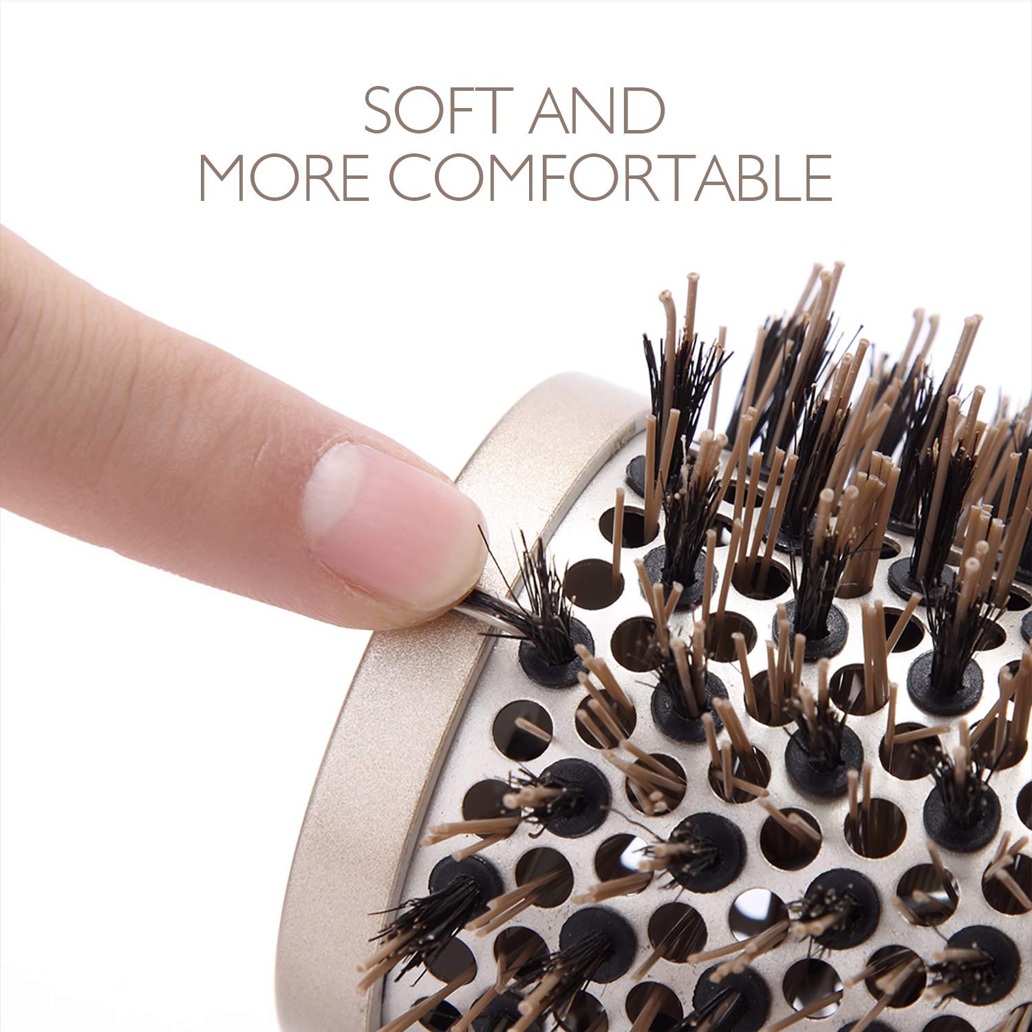 Baasha Large Round Brush with Boar Bristles 3.3 inch, Blow Dryer Hair Brush for Curly Hair, Hair Straightening Brush Nano Technology Ceramic Ionic for Perfect Volume Shine and Anti Frizz, Gold Brown