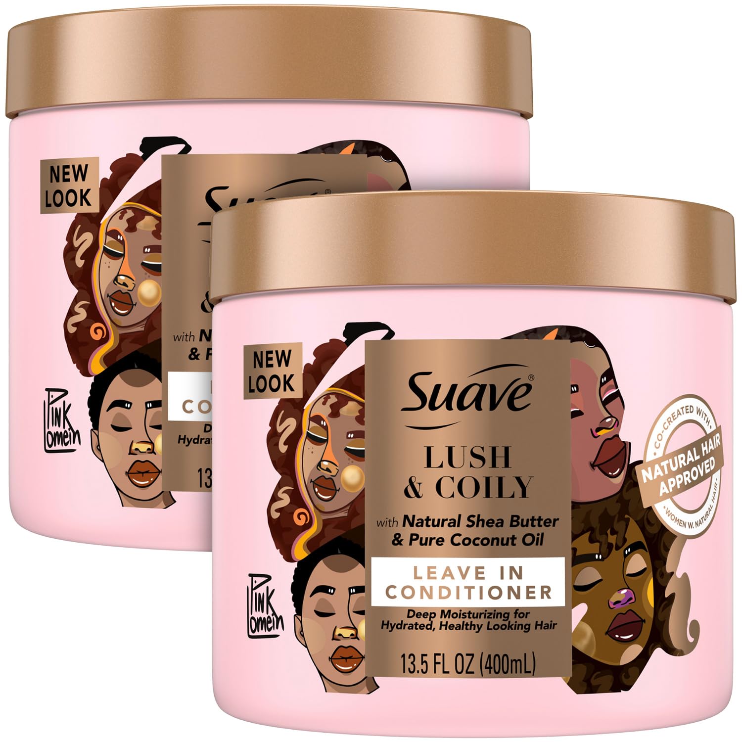 Suave Leave-In Conditioner, Lush & Coily, 2-Pack –Coconut Oil, Shea Butter & Amino Complex Natural Hair Care Products, Anti-Frizz, 13.5 Oz Ea