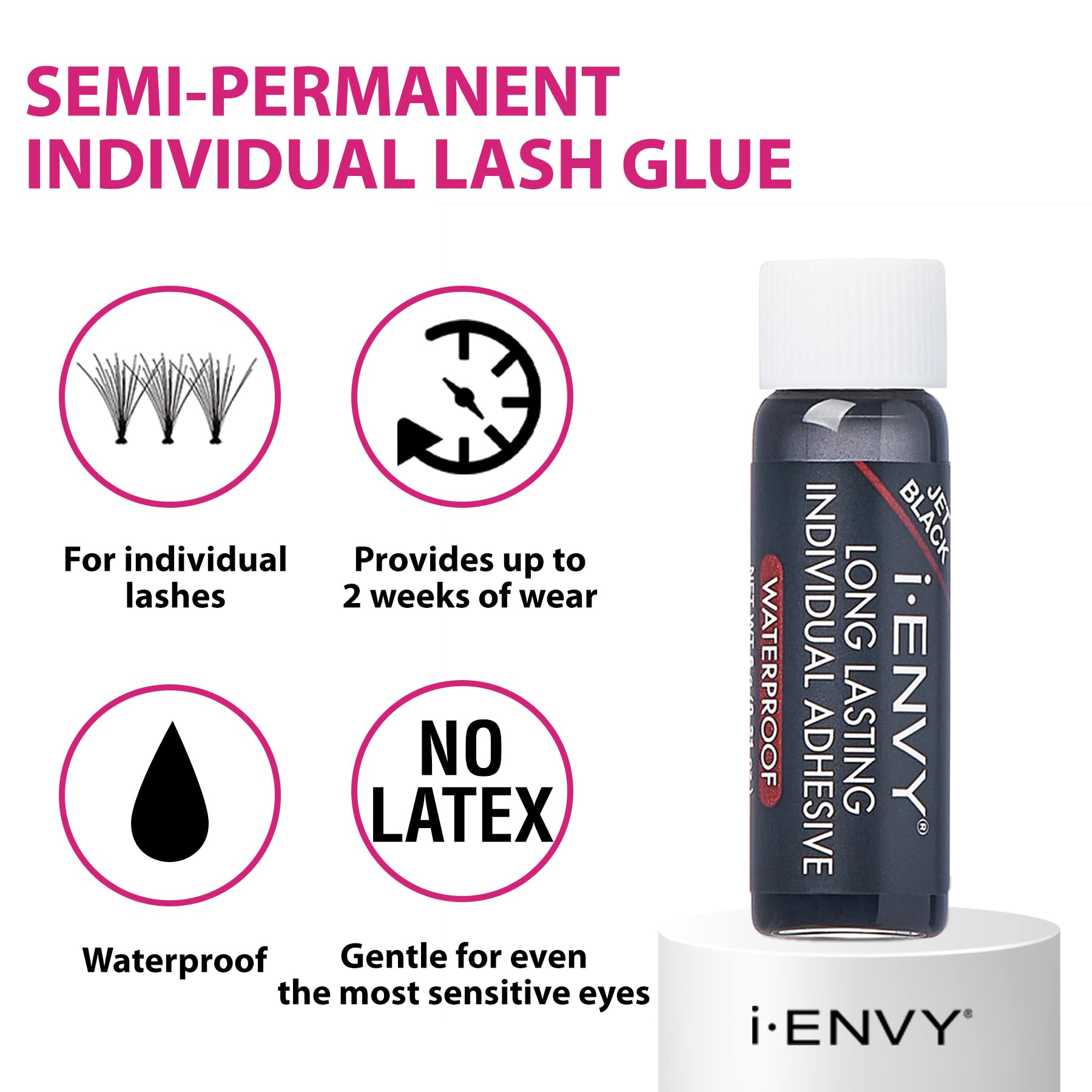 KISS iENVY Individual Cluster Semi-Permanent Lash Glue, Strong Hold & Long-Lasting Waterproof, Easy to Use, Latex Free, Perfect for Sensitive Eyes (Jet Black)