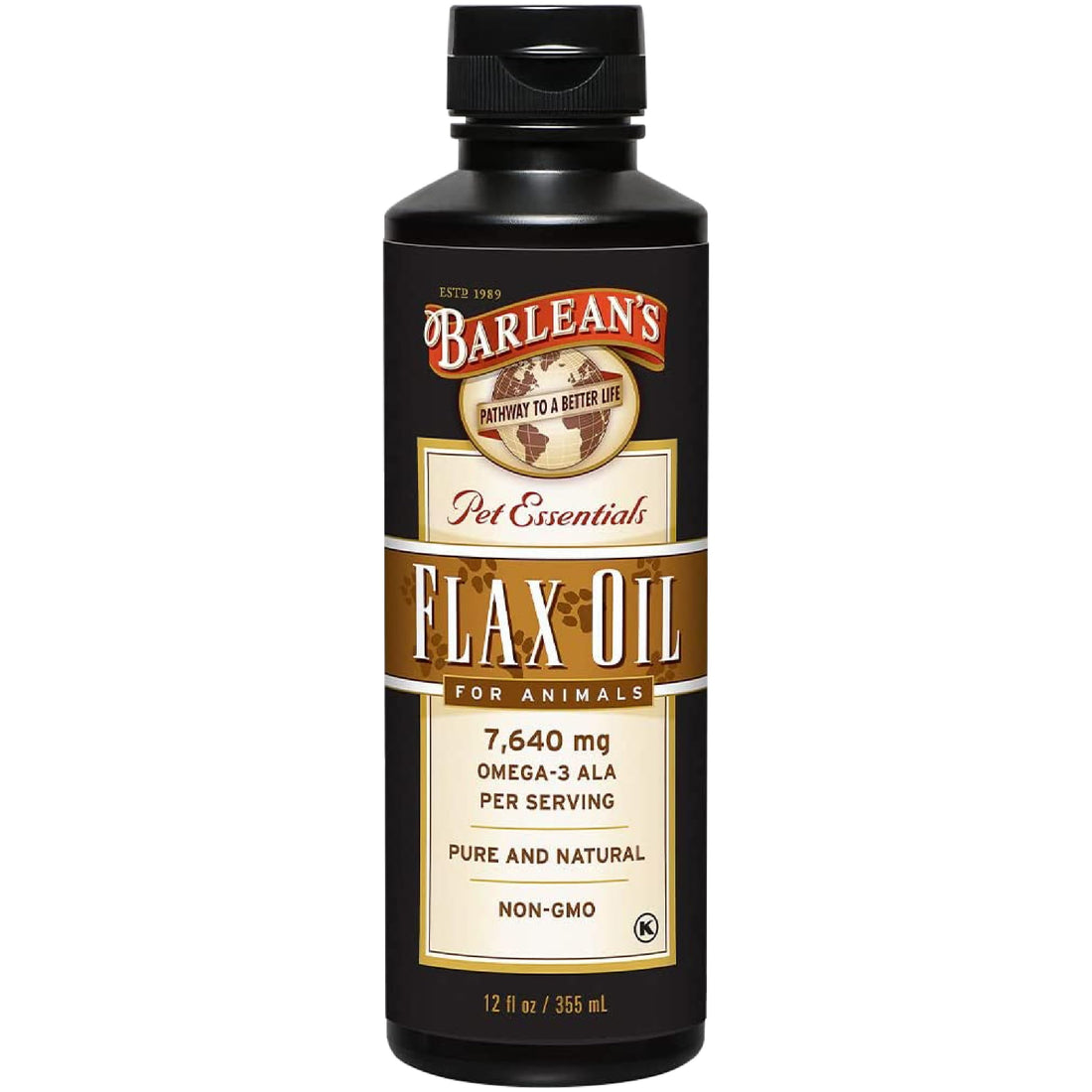 Barlean's Flaxseed Oil for Animals, Pet Essential Liquid Omega 3 Fatty Acids Cat and Dog Oil Supplements for Skin and Coat, Omega 3 for Dogs, Cats and Other Pets, 12 oz