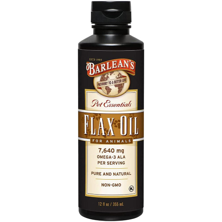 Barlean's Flaxseed Oil for Animals, Pet Essential Liquid Omega 3 Fatty Acids Cat and Dog Oil Supplements for Skin and Coat, Omega 3 for Dogs, Cats and Other Pets, 12 oz