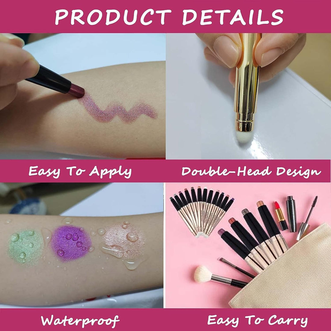 Metiplou Eyeshadow Stick Eye Shadow Pencil Eye Makeup Cream Shimmer Glitter Smooth Eye Shadow Sticks Nude Matte Korea Palette Primer Crayon Liquid Highlighter Natural Waterproof Long Lasting 02