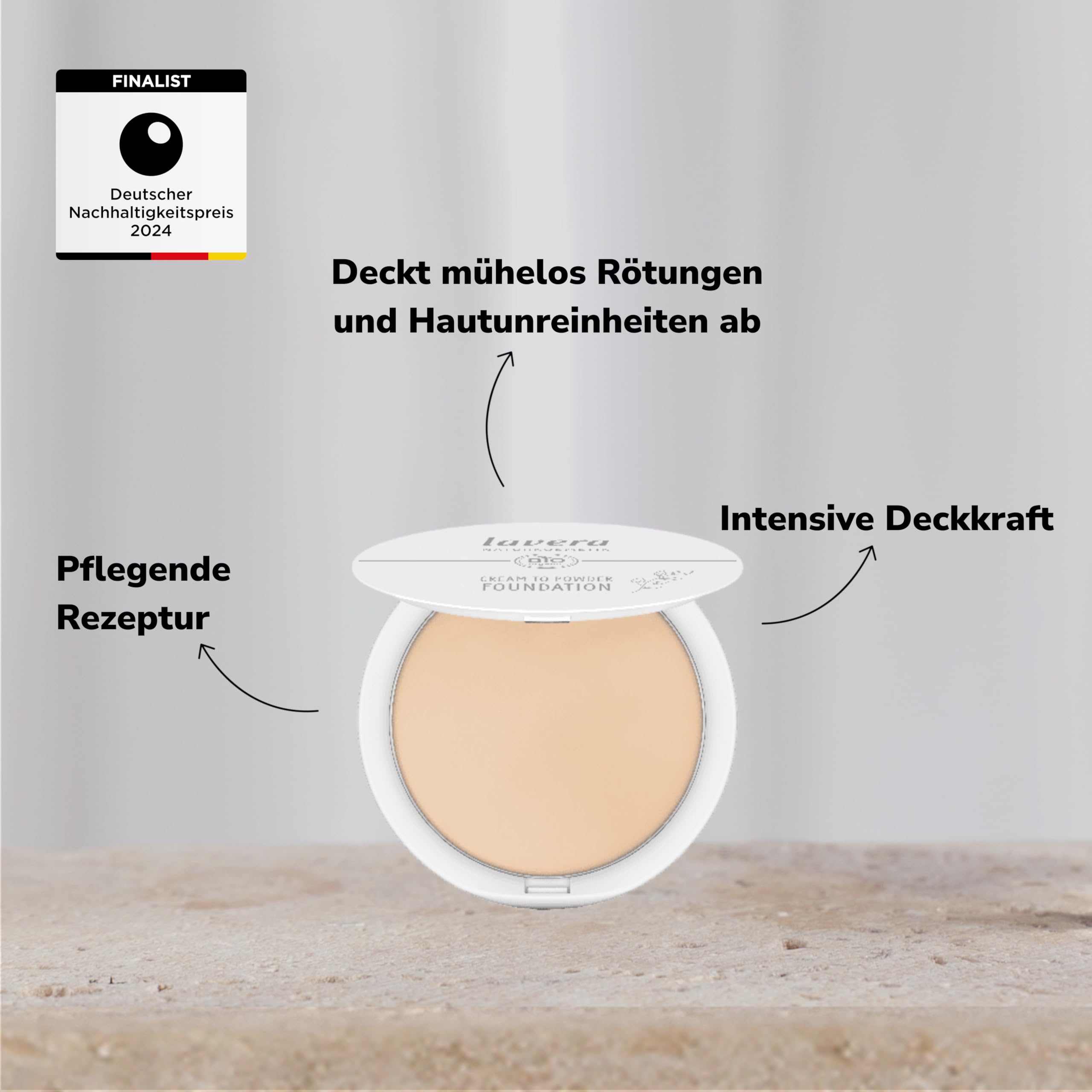 lavera Cream To Powder Foundation - Light 01 - Foundation Make Up with Vitamin E & Almond Oil - Cover, Conceal & Correct - Face Make Up - PETA Certified - Vegan - Made in Germany - 0.37 Oz