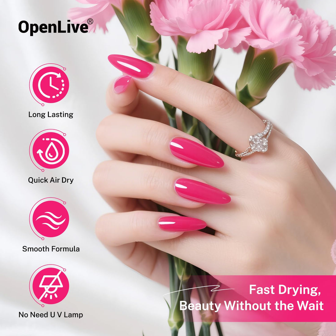 OpenLive 16.5ml Rose Pink Nail Polish Large Volume Quick Dry Nail Polish, Long Lasting Shine, Fingernail Toenail Nail Art DIY Home Travel Nail Art Gift