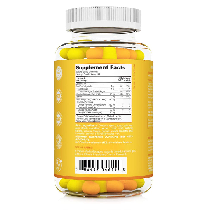 RUWAA NUTRITION Omega 3, DHA, Plant-Based 3 6 9 + Vitamin C: Immune Support, Heart, Brain, Eye & Joint Supplement, Vegetarian, Gluten Free, Non-GMO, 90 Gummies (1)