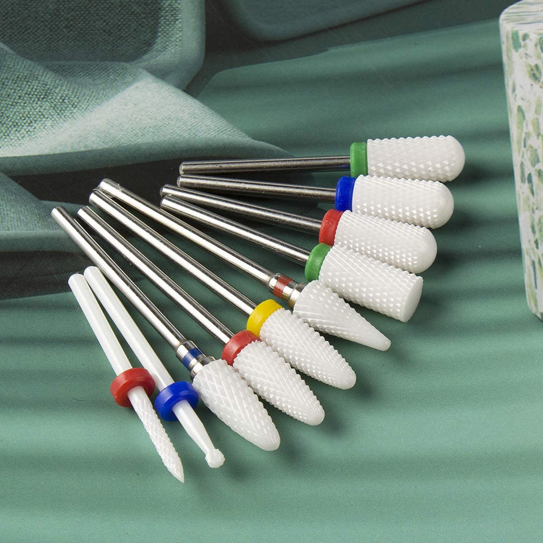 Feecy Nail Drill Bits Set Ceramic for Acrylic Nails Gel Polish Professional, 3/32 Inch Efile Nail Drill Bits Kit for Cuticle Safety Barrel Nail Art Tools with Holder, 7pcs (S10-C)