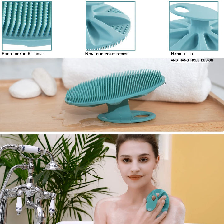 INNERNEED Soft Silicone Body Cleansing Brush Shower Scrubber, Gentle Exfoliating and Massage for All Kinds of Skin (Dark Green)