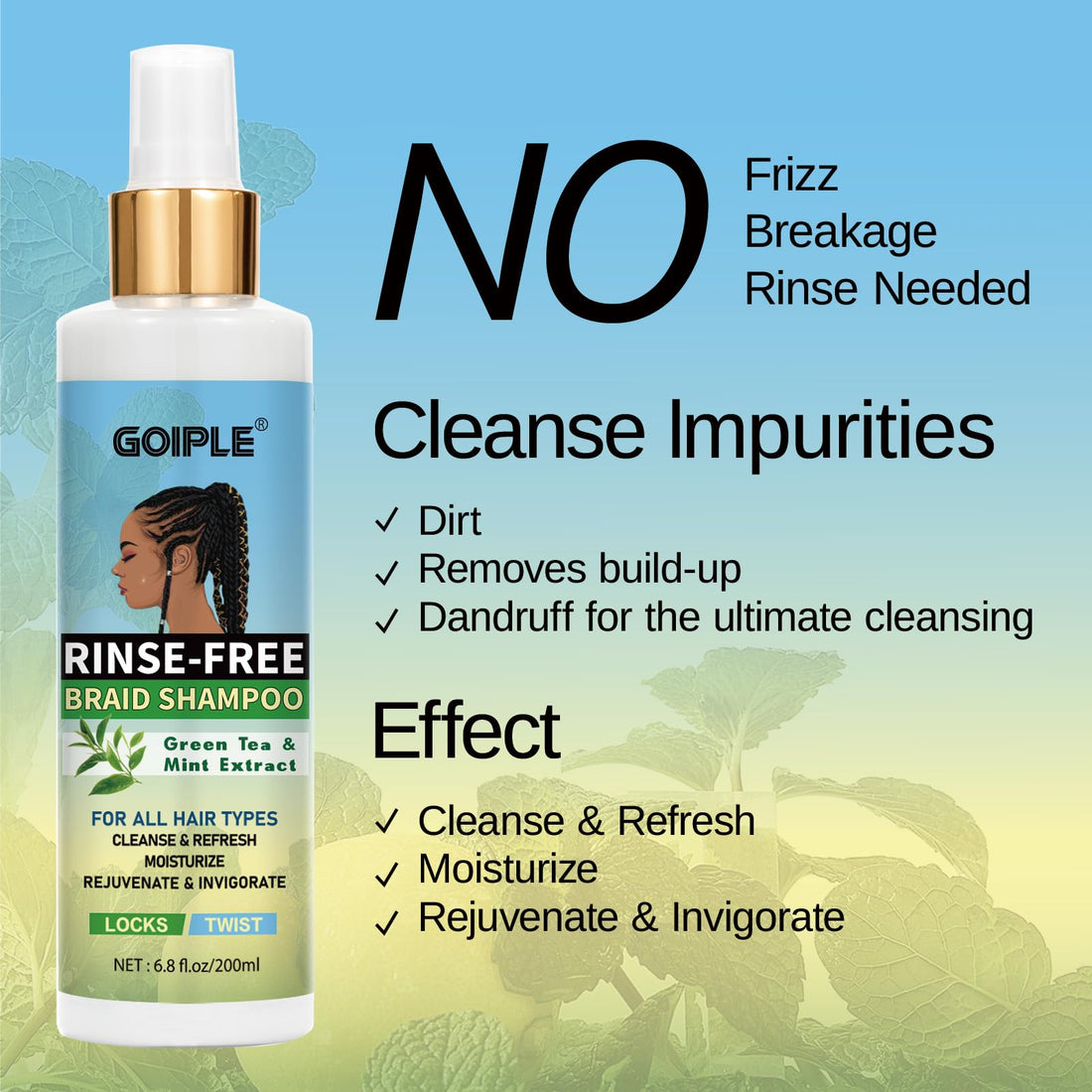 Braid Rinse-Free No Water Shampoo for Locs, Twists, Weaves - Dreadlock Shampoo to Remove BuildUp, Odor, Itch & Flakes, No Residue, Chemical-Free