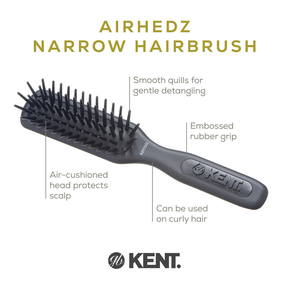 Kent AH10G Airhedz Pro Narrow Pin Hair Brush (Fat Pin, Grey)