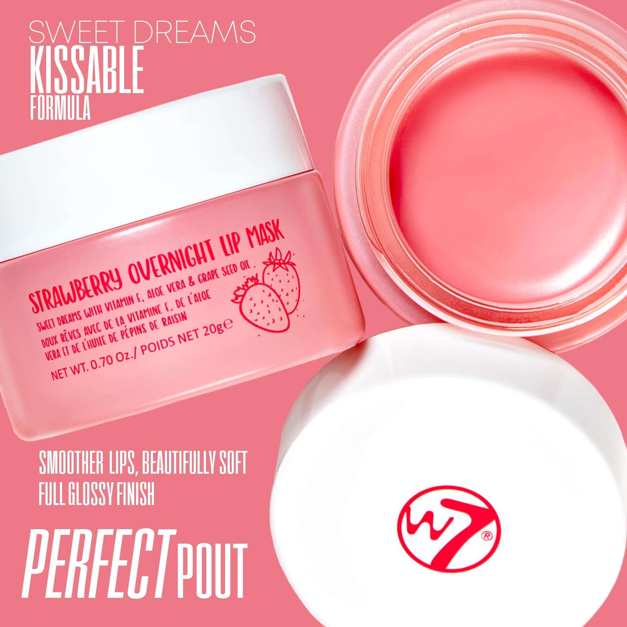 W7 Super Sweet Dreams Strawberry Lip Mask - Vitamin E, Aloe Vera and Grape Seed Oil - For Hydrated, Full Looking & Irresistible Lips - 0.67 Fl Oz