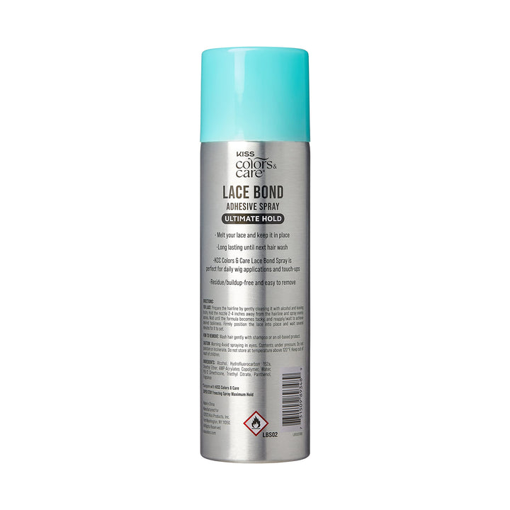 KISS Colors & Care Lace Bond Adhesive Spray Ultimate Hold 11.1 oz. - Adhesive for Lace Frontals, Sweat Proof, Water-Resistant, Fast Drying, Efficient Nozzle, Convenient, Super Secure for All Day