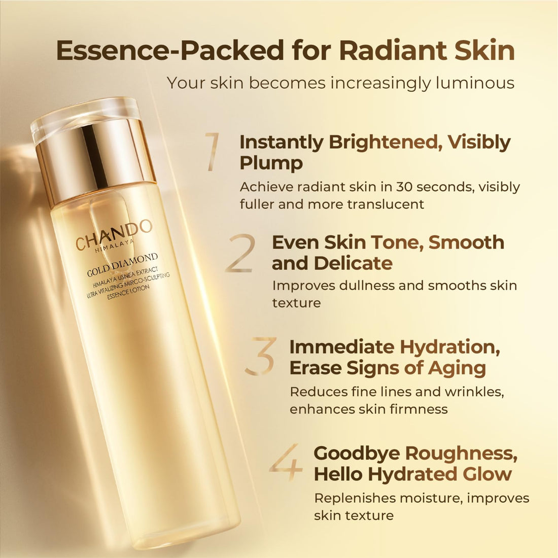 CHANDO Himalaya Gold Diamond Tightening Toner Serum 200ml/6.76oz, Power Repairing Toner, Anti Aging, Plump Skin