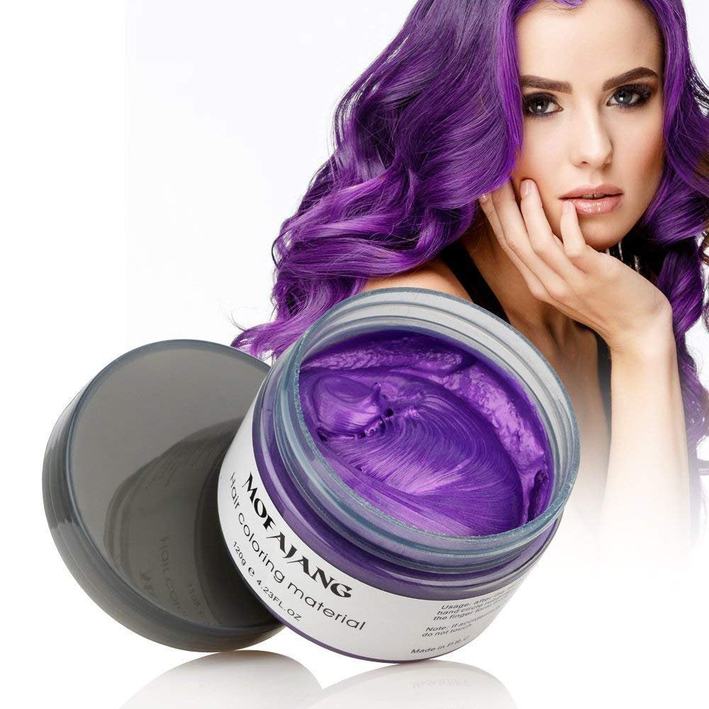 MOFAJANG Unisex Hair Wax Color Dye Styling Cream Mud, Natural Hairstyle Pomade, Washable Temporary,Party Cosplay (Purple)