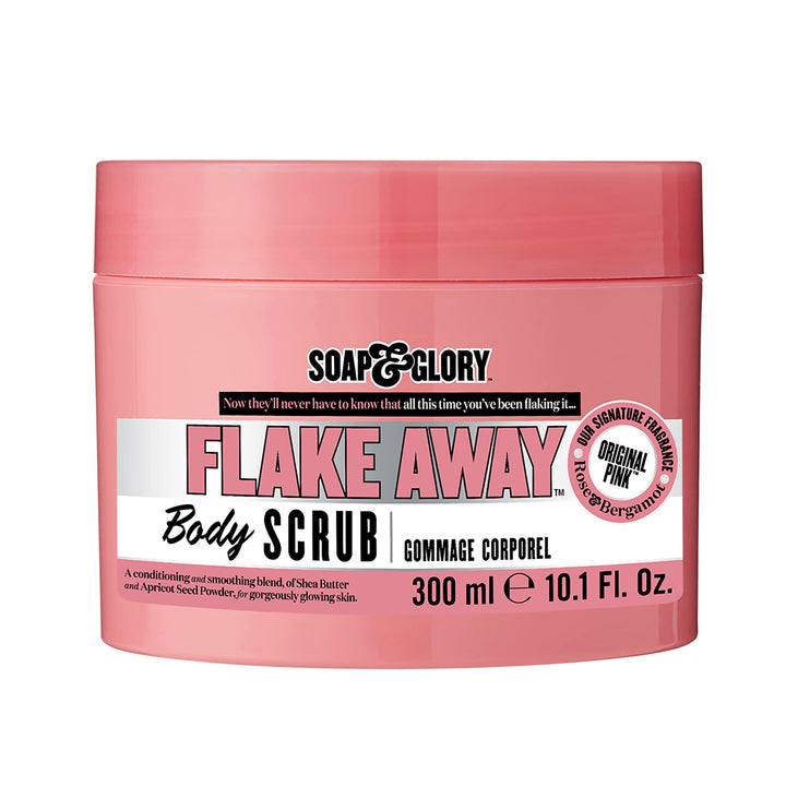 Soap & Glory Original Pink Flake Away Exfoliating Body Scrub - Smoothing & Buffing Vegan Body Scrub - Floral Scented Body Polish with Shea Butter, Sea Salt & Sweet Almond Oil (300ml)