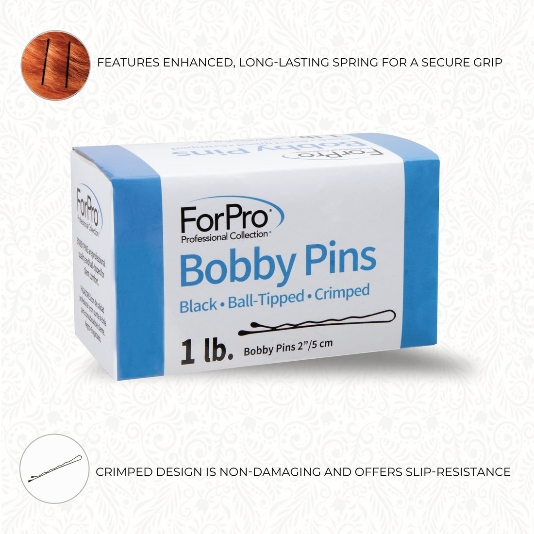 ForPro Bobby Pins, Black, Ball-Tipped, Crimped, Non-Slip, Non-Damaging, 2ââ‚¬Â L, 1 Lb.
