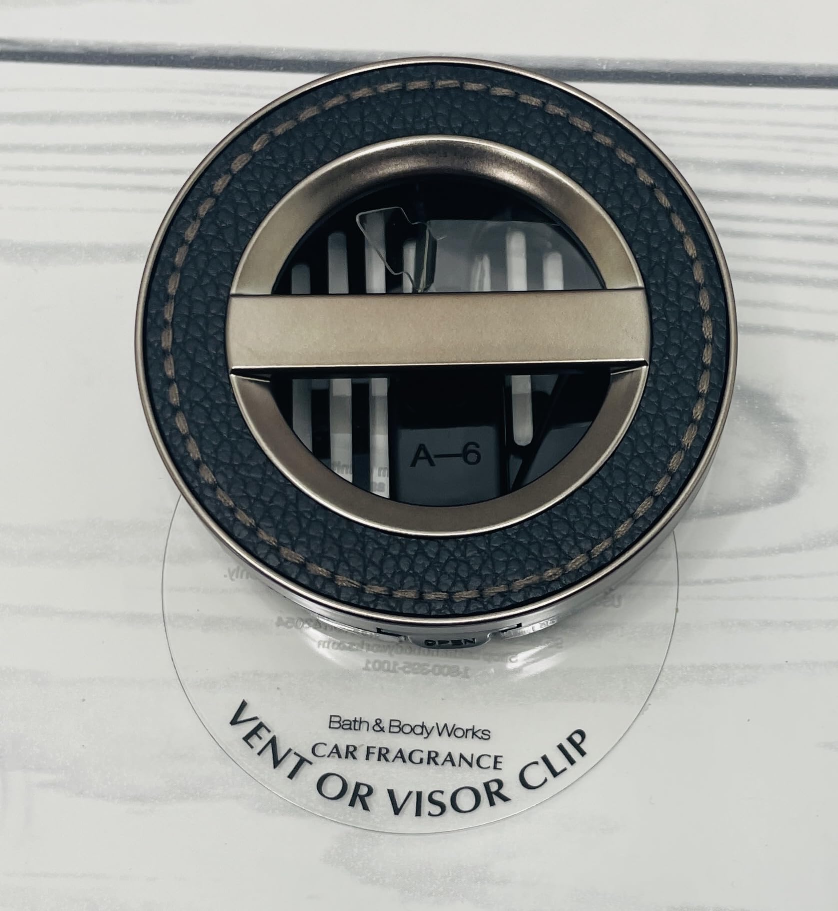 Bath and Body Works Brown Leather Stitched Car Visor Fragrance Holder Easy To Open