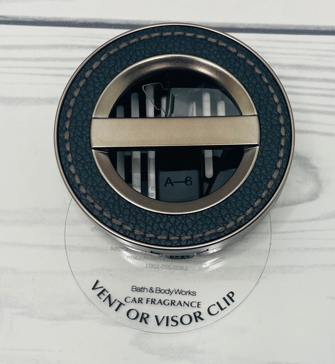 Bath and Body Works Brown Leather Stitched Car Visor Fragrance Holder Easy To Open