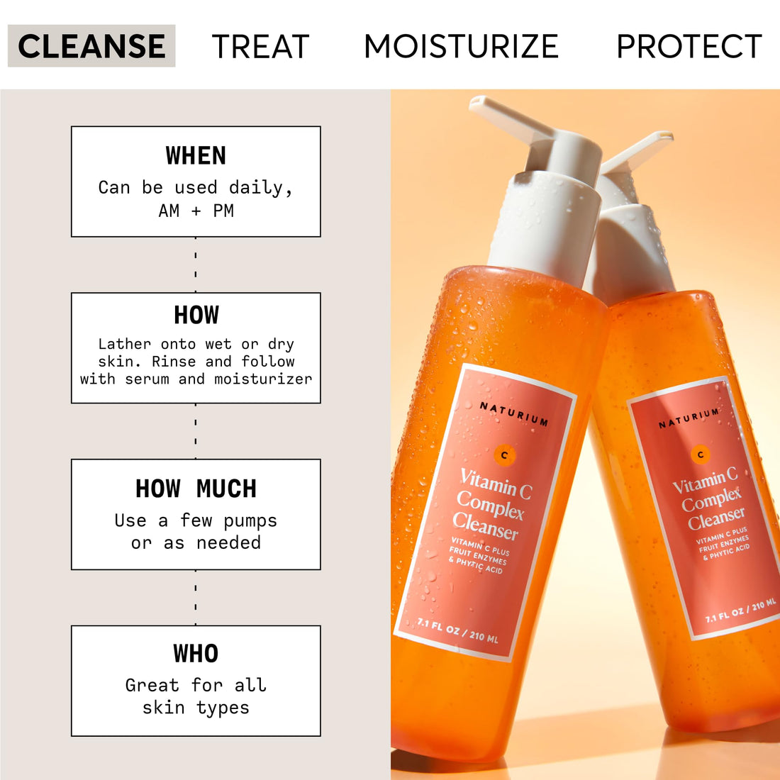 Naturium Vitamin C Complex Cleanser, Gently Exfoliating & Deeply Cleansing Foaming Face Wash Gel with Phytic Acid & Fruit Enzymes, 7.1 oz